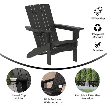 Flash Furniture Black Adirondack Patio Chairs with Cupholder, 2PK 2-LE-HMP-1045-10-BK-GG